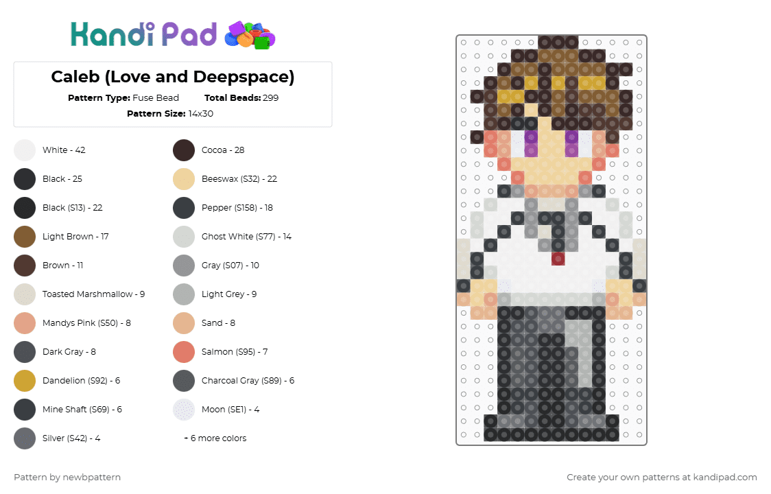 Caleb (Love and Deepspace) - Fuse Bead Pattern by newbpattern on Kandi Pad - brown,beige,gray,caleb,love and deepspace,caleb love and deepspace,lads