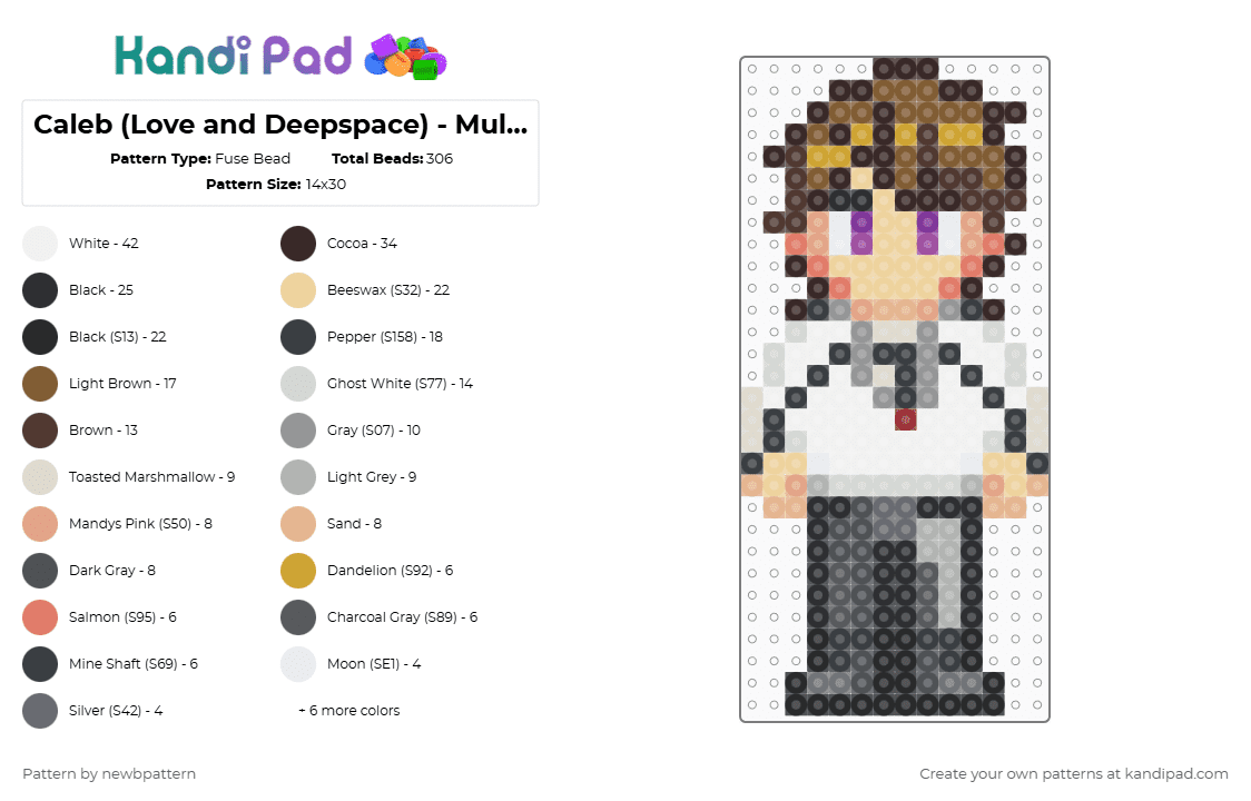 Caleb (Love and Deepspace) - Mullet Version - Fuse Bead Pattern by newbpattern on Kandi Pad - brown,beige,gray,caleb,caleb love and deepspace,love and deepspace,lads,caleb lads