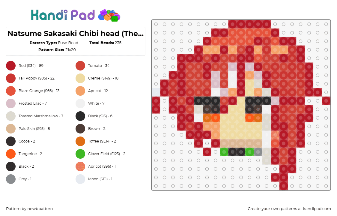 Natsume Sakasaki Chibi head (The Ensemble Stars) - Fuse Bead Pattern by newbpattern on Kandi Pad - natsume sakasaki,ensemble stars,character,chibi,video game,anime,red