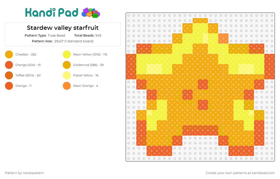 Stardew valley starfruit - Fuse Bead Pattern by newbpattern on Kandi Pad - starfruit,stardew valley,video game,orange,yellow