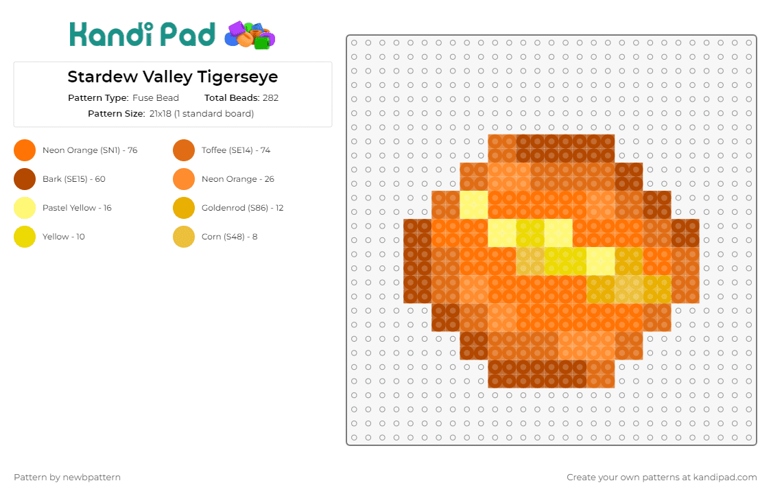 Stardew Valley Tigerseye - Fuse Bead Pattern by newbpattern on Kandi Pad - tigerseye,stardew valley,video game,orange