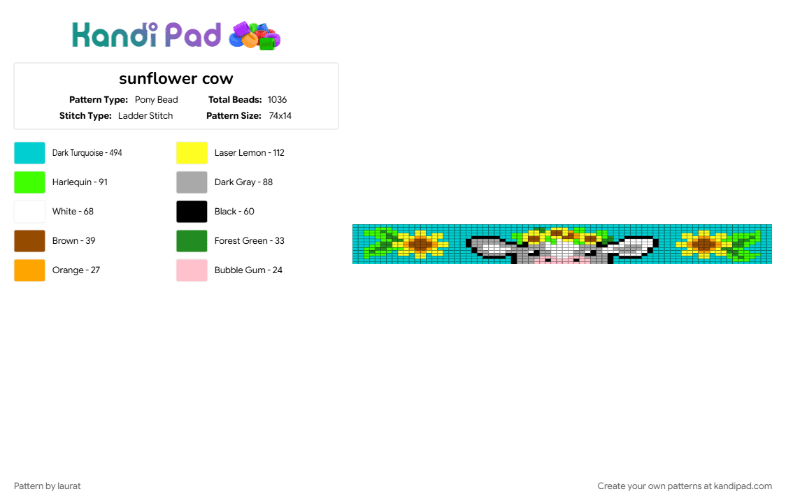 sunflower cow - Pony Bead Pattern by laurat on Kandi Pad - green, light blue