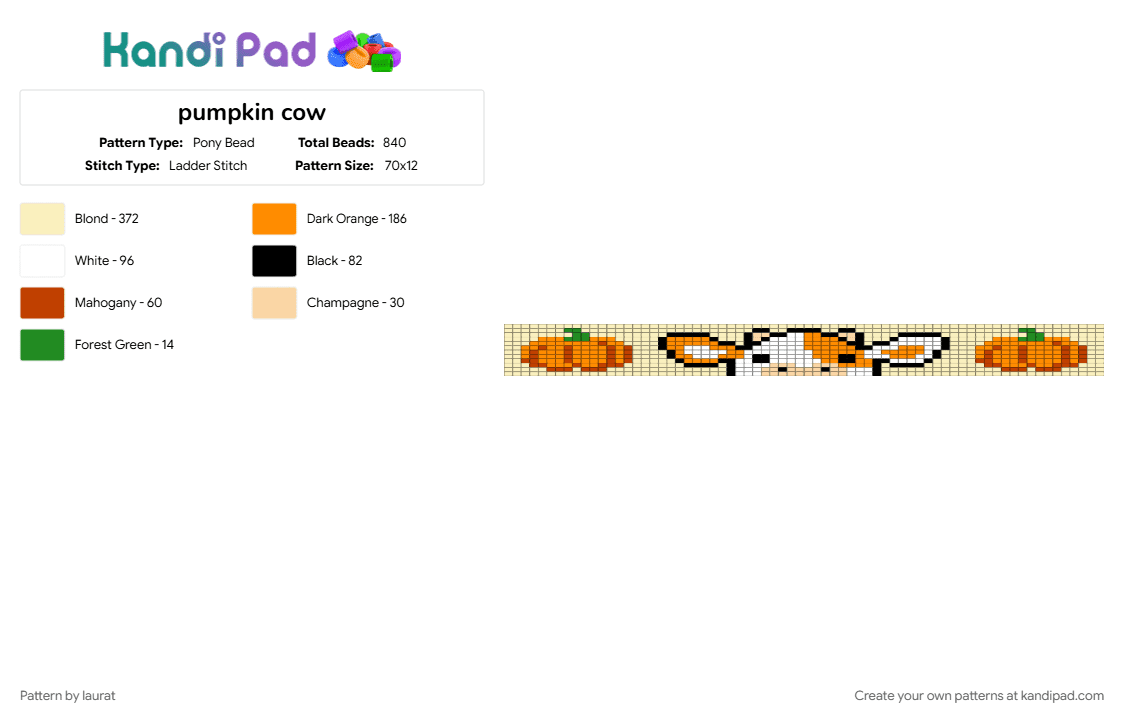 pumpkin cow - Pony Bead Pattern by laurat on Kandi Pad - orange, yellow