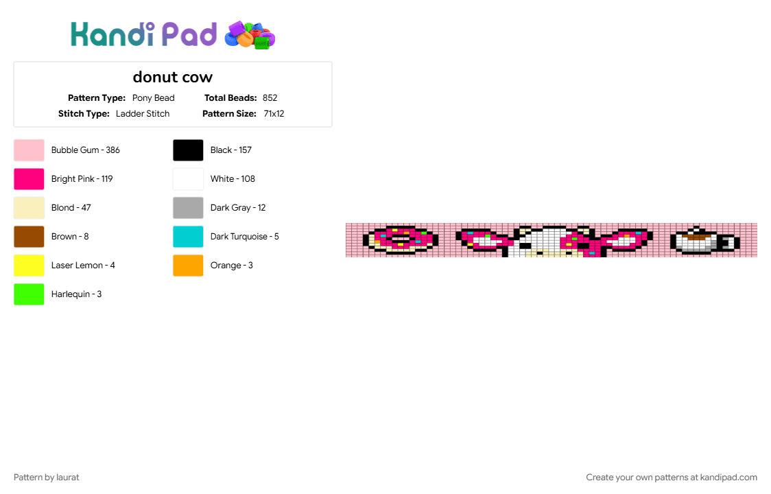 donut cow - Pony Bead Pattern by laurat on Kandi Pad - pink