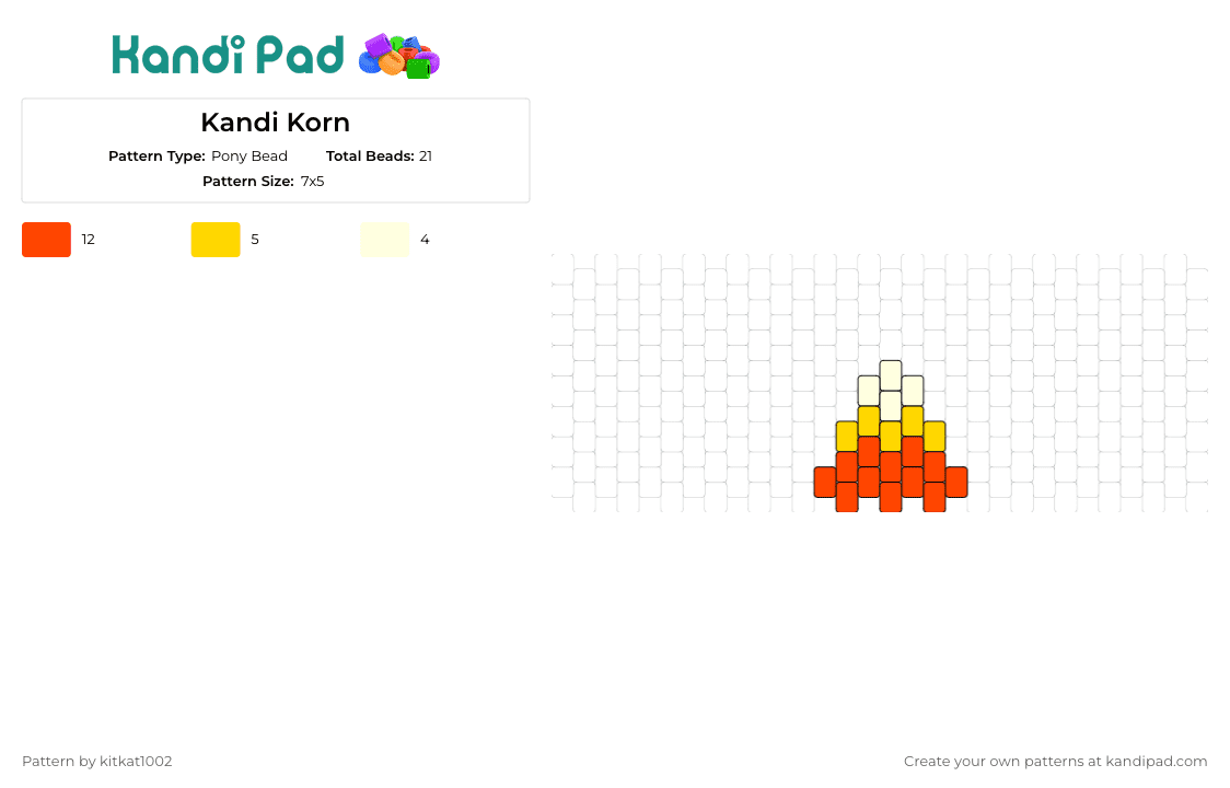 Kandi Korn - Pony Bead Pattern by kitkat1002 on Kandi Pad - candy corn,charm,halloween,simple,sweet,orange