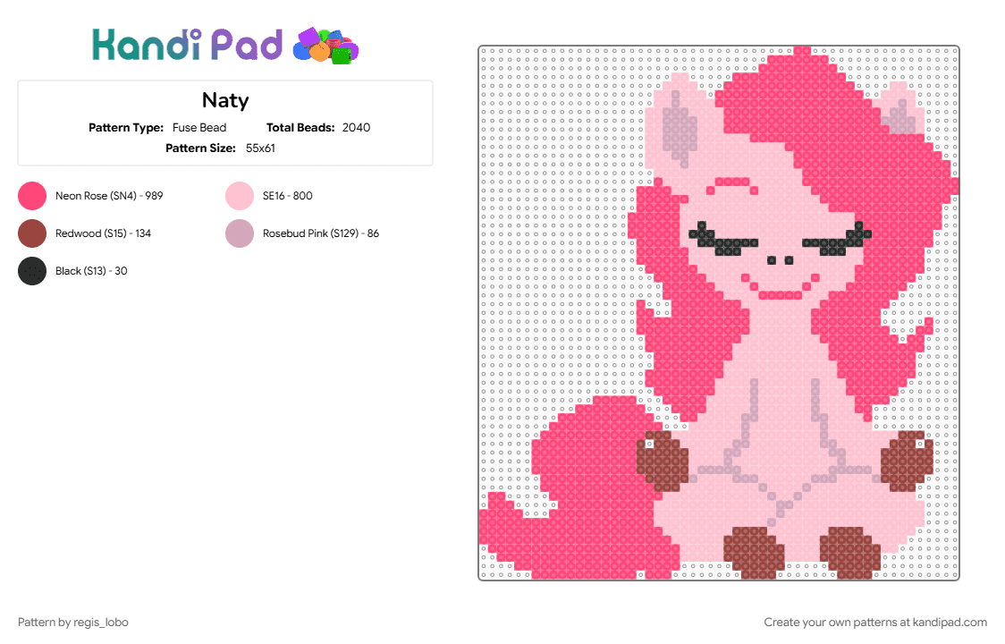 Naty - Fuse Bead Pattern by regis_lobo on Kandi Pad - pink, red