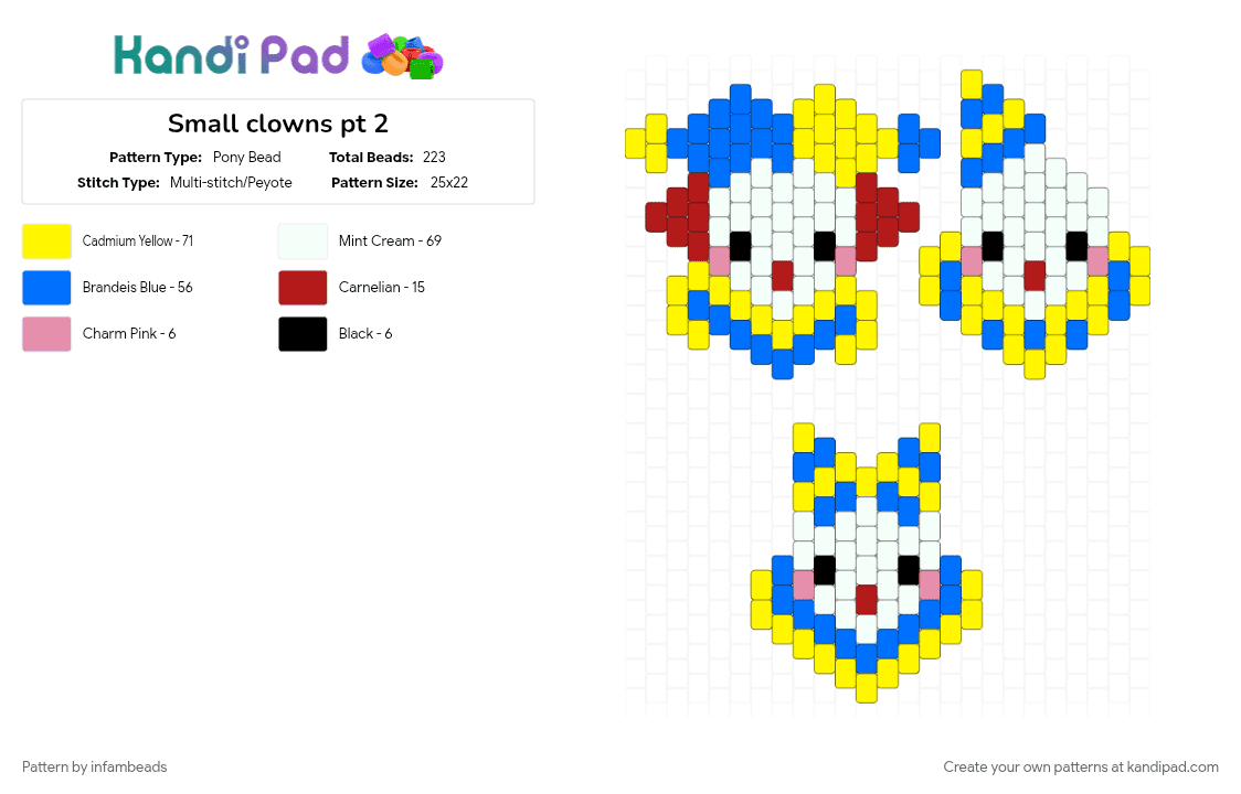 Small clowns pt 2 - Pony Bead Pattern by infambeads on Kandi Pad - blue, yellow