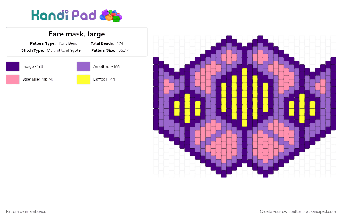 Face mask, large - Pony Bead Pattern by infambeads on Kandi Pad - purple
