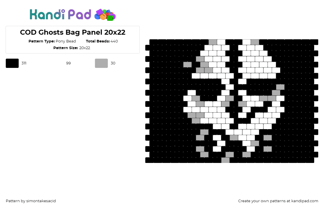 COD Ghosts Bag Panel 20x22 - Pony Bead Pattern by simontakesacid on Kandi Pad - call of duty,ghost,video games,bag,panel