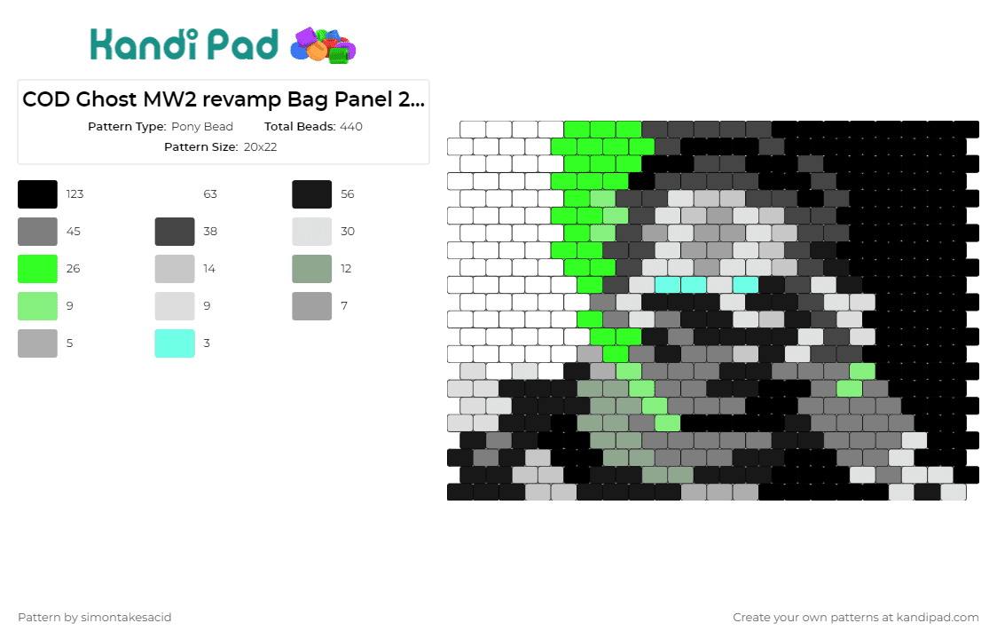 COD Ghost MW2 revamp Bag Panel 20x22 - Pony Bead Pattern by simontakesacid on Kandi Pad - call of duty,modern warfare,ghost,video games,bag,panel