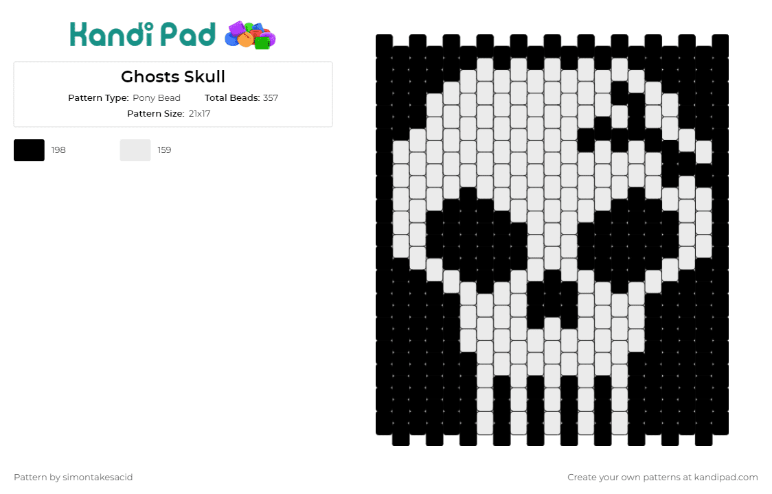 Ghosts Skull - Pony Bead Pattern by simontakesacid on Kandi Pad - call of duty,ghost,video games,skull,skeleton,panel