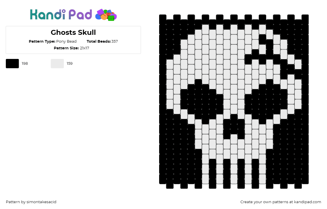 Ghosts Skull - Pony Bead Pattern by simontakesacid on Kandi Pad - skull,call of duty,ghost,video game,panel,spooky,halloween,white,black