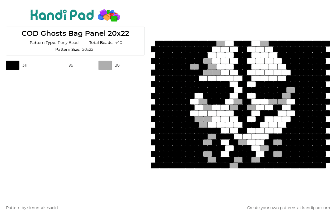 COD Ghosts Bag Panel 20x22 - Pony Bead Pattern by simontakesacid on Kandi Pad - call of duty,ghost,video games,bag,panel