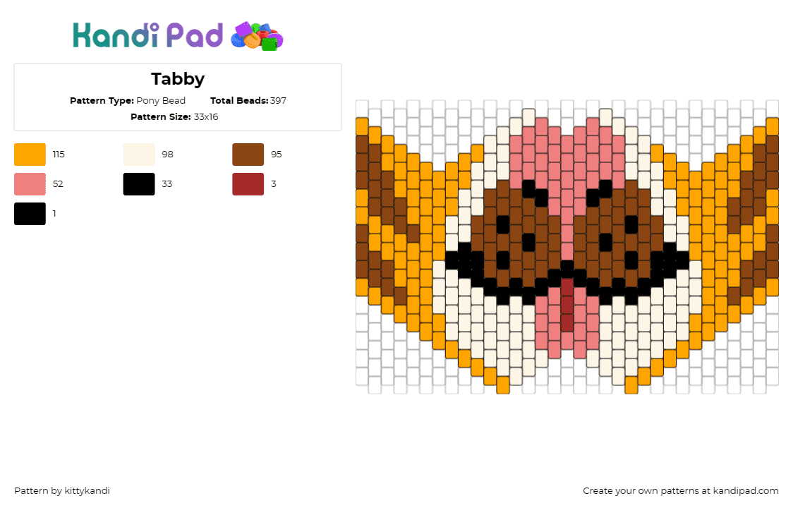 Tabby - Pony Bead Pattern by kittykandi on Kandi Pad - tabby,furry,cat,animal,mask,tongue,community,orange