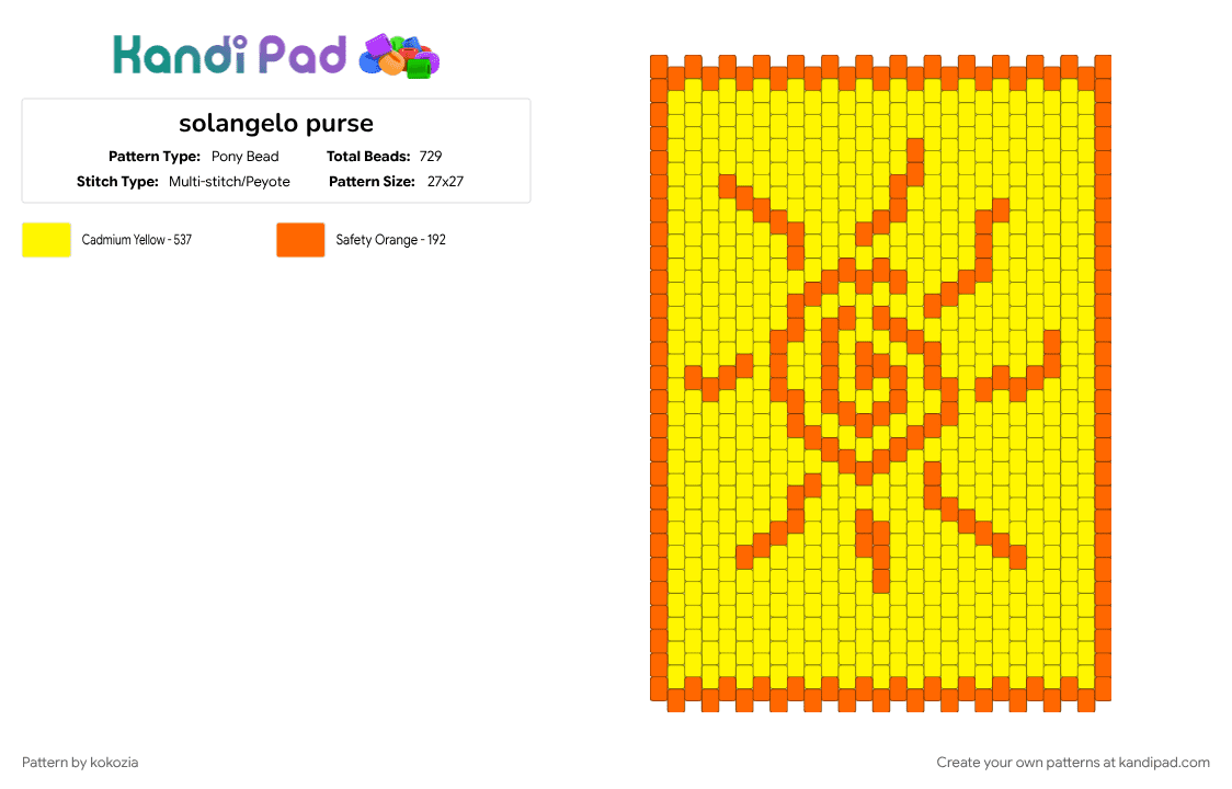 solangelo purse - Pony Bead Pattern by kokozia on Kandi Pad - orange, yellow