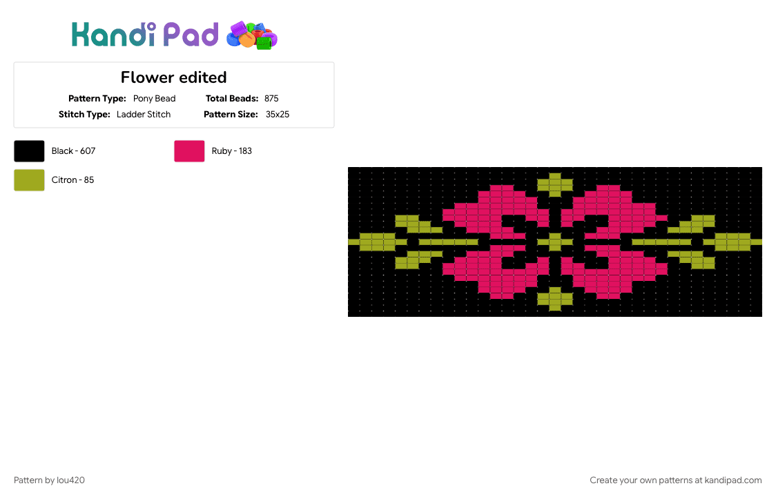 Flower edited - Pony Bead Pattern by lou420 on Kandi Pad - black, green, pink