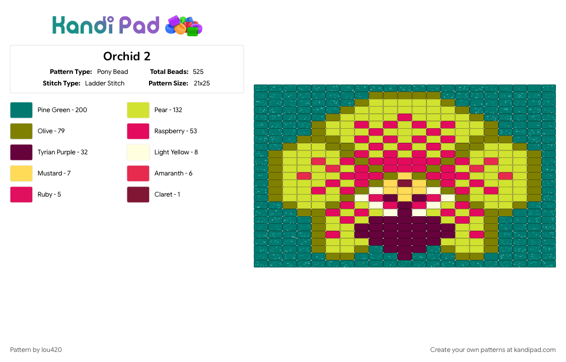 Orchid 2 - Pony Bead Pattern by lou420 on Kandi Pad - 
