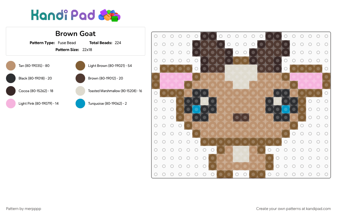 Brown Goat - Fuse Bead Pattern by merpppp on Kandi Pad - animal, animals, beige, brown, cute, goat, tan