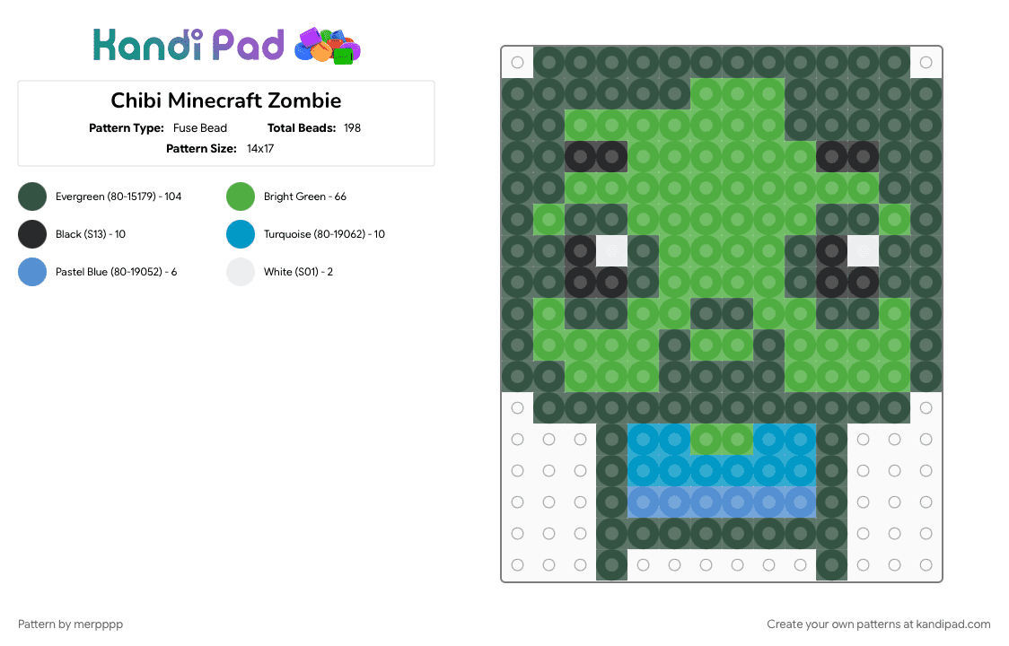 Chibi Minecraft Zombie - Fuse Bead Pattern by merpppp on Kandi Pad - gray, green