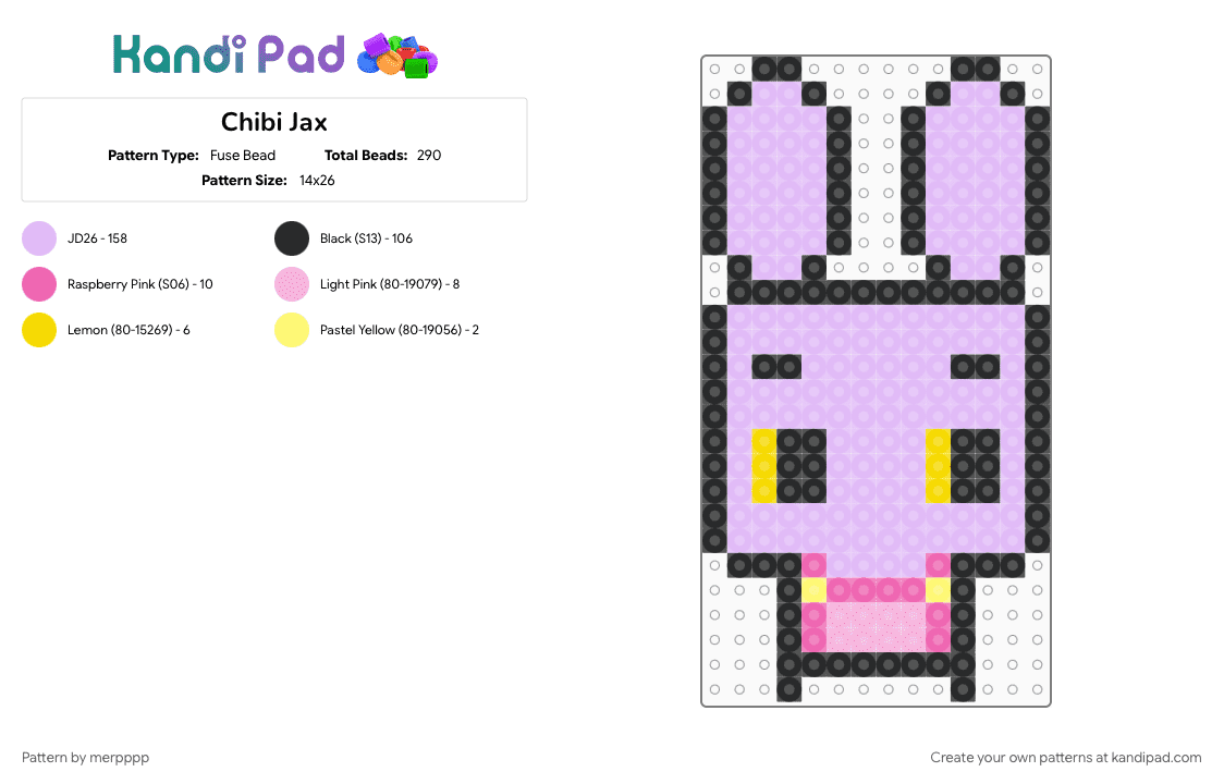 Chibi Jax - Fuse Bead Pattern by merpppp on Kandi Pad - character, chibi, chonky, jax, pink, tadc, tv show