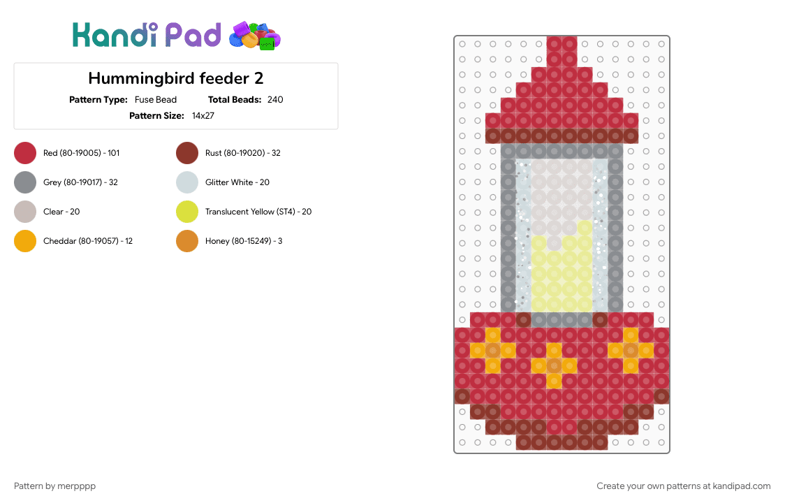 Hummingbird feeder 2 - Fuse Bead Pattern by merpppp on Kandi Pad - 