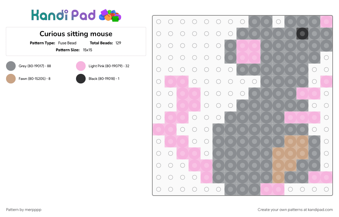 Curious sitting mouse - Fuse Bead Pattern by merpppp on Kandi Pad - 