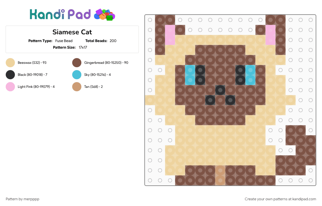 Siamese Cat - Fuse Bead Pattern by merpppp on Kandi Pad - animal, beige, cat, character, cute, tan