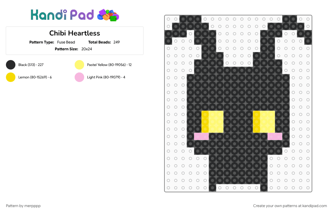 Chibi Heartless - Fuse Bead Pattern by merpppp on Kandi Pad - black, character, chibi, heartless, kh, kingdom hearts, simple, video game, yellow