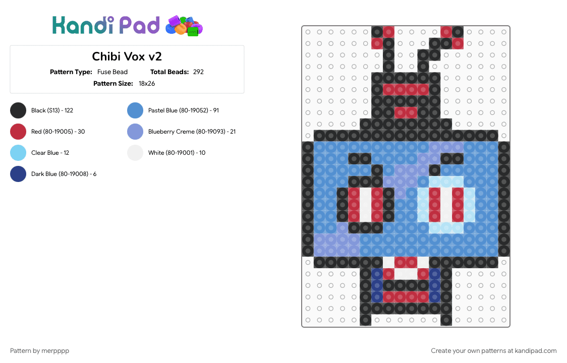 Chibi Vox v2 - Fuse Bead Pattern by merpppp on Kandi Pad - cartoon, character, chibi, hazbin hotel, light blue, tv show, vox