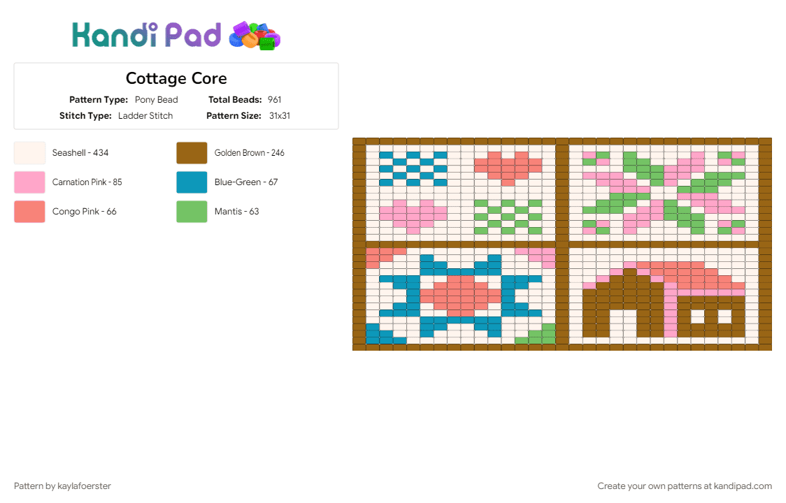 Cottage Core - Pony Bead Pattern by kaylafoerster on Kandi Pad - cottage, cottagecore, fairie, neutral, pastel, quilt, tan, whimsy, white