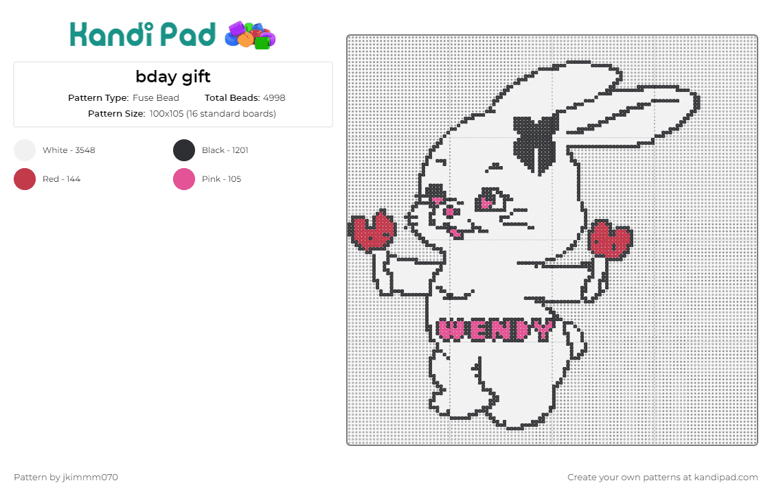 bday gift - Fuse Bead Pattern by jkimmm070 on Kandi Pad - bunny,rabbit,excision,cute,animal,music,white