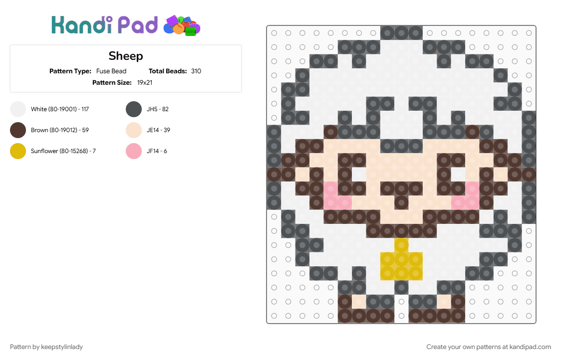Sheep - Fuse Bead Pattern by keepstylinlady on Kandi Pad - beige, brown, gray