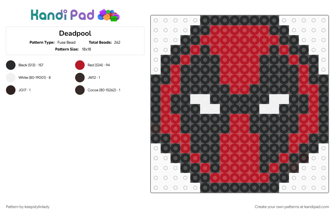 Deadpool - Fuse Bead Pattern by keepstylinlady on Kandi Pad - black, red