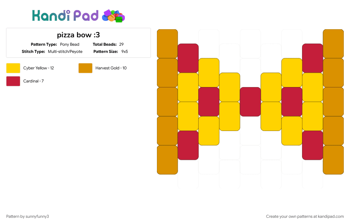 pizza bow :3 - Pony Bead Pattern by sunnyfunny3 on Kandi Pad - orange, pizza, yellow