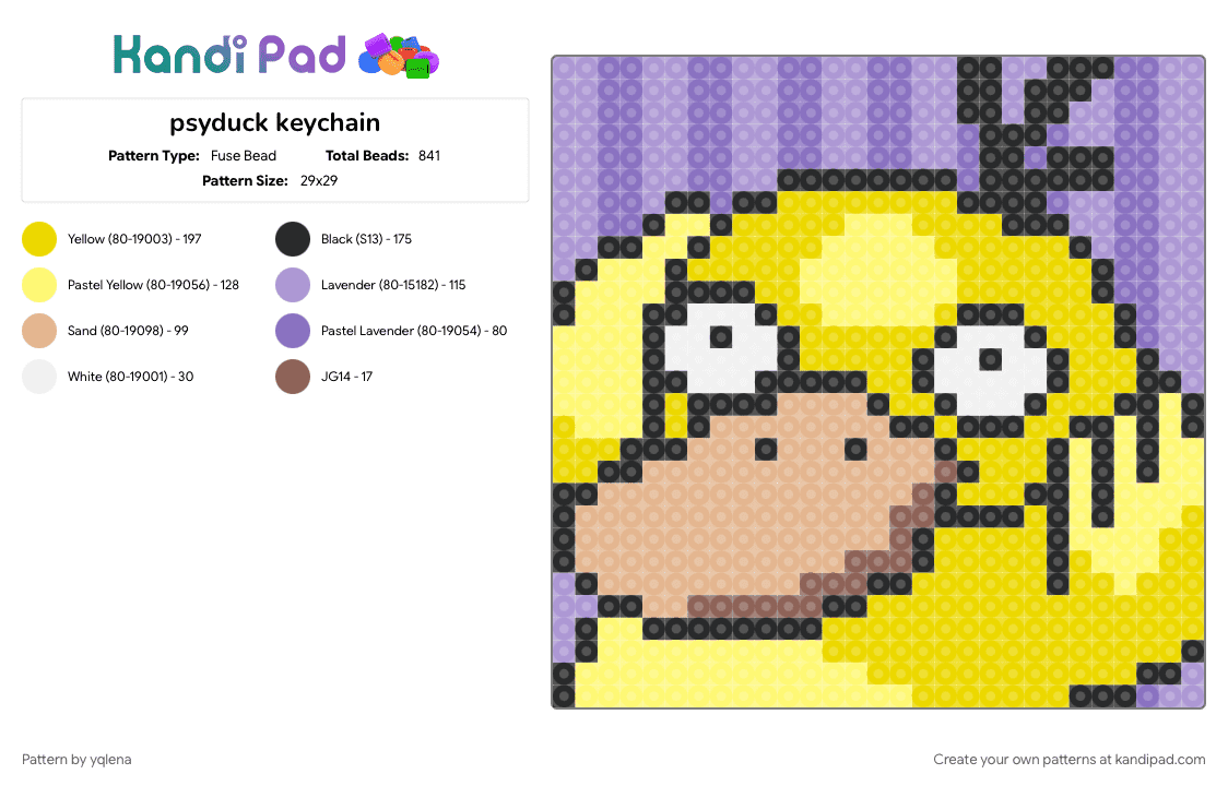 psyduck keychain - Fuse Bead Pattern by yqlena on Kandi Pad - pokemon, sprite, yellow
