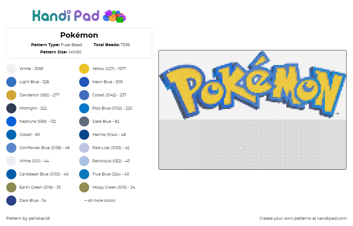 Pokémon - Fuse Bead Pattern by perlskandi on Kandi Pad - pokemon,logo,gaming,yellow,blue