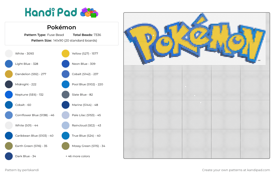 Pokémon - Fuse Bead Pattern by perlskandi on Kandi Pad - pokemon,logo,gaming,yellow,blue