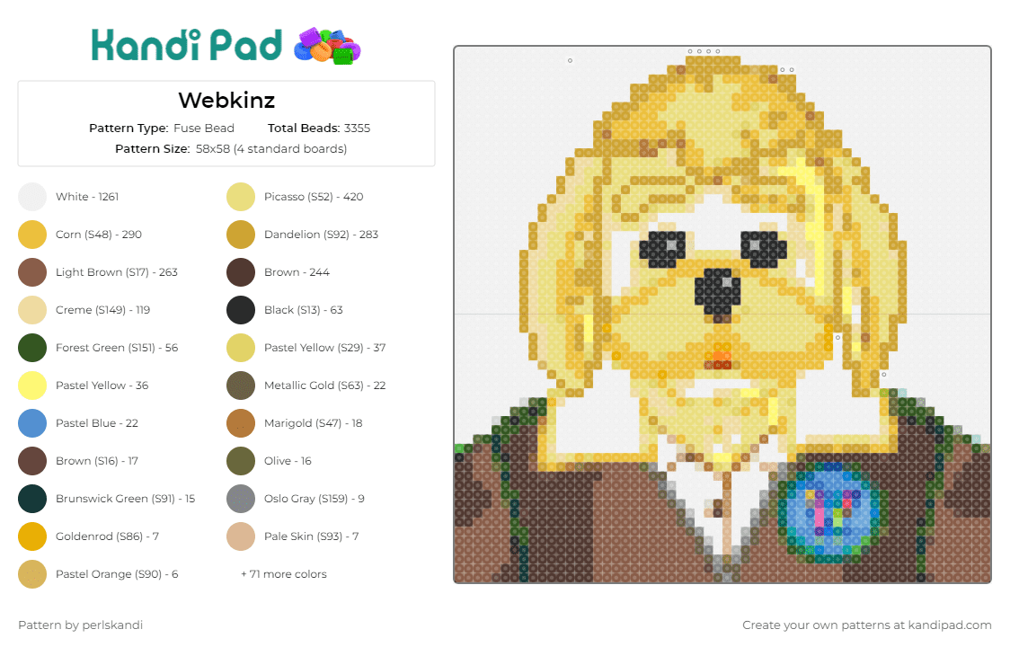 Webkinz - Fuse Bead Pattern by perlskandi on Kandi Pad - arte,webkinz,dog,toys,children,character,portrait,yellow,brown