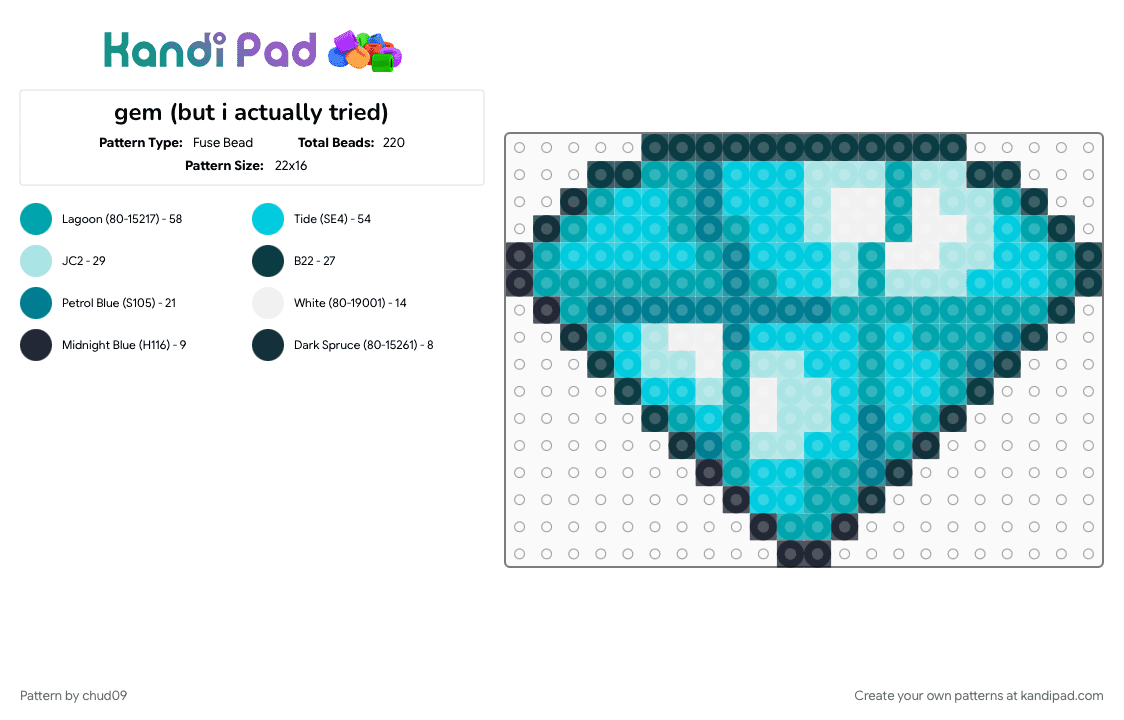 gem (but i actually tried) - Fuse Bead Pattern by chud09 on Kandi Pad - light blue, teal