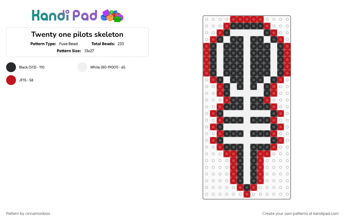 Twenty one pilots skeleton - Fuse Bead Pattern by cinnamonboo on Kandi Pad - red, white