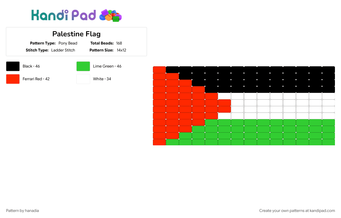 Palestine Flag - Pony Bead Pattern by hanadia on Kandi Pad - green, red
