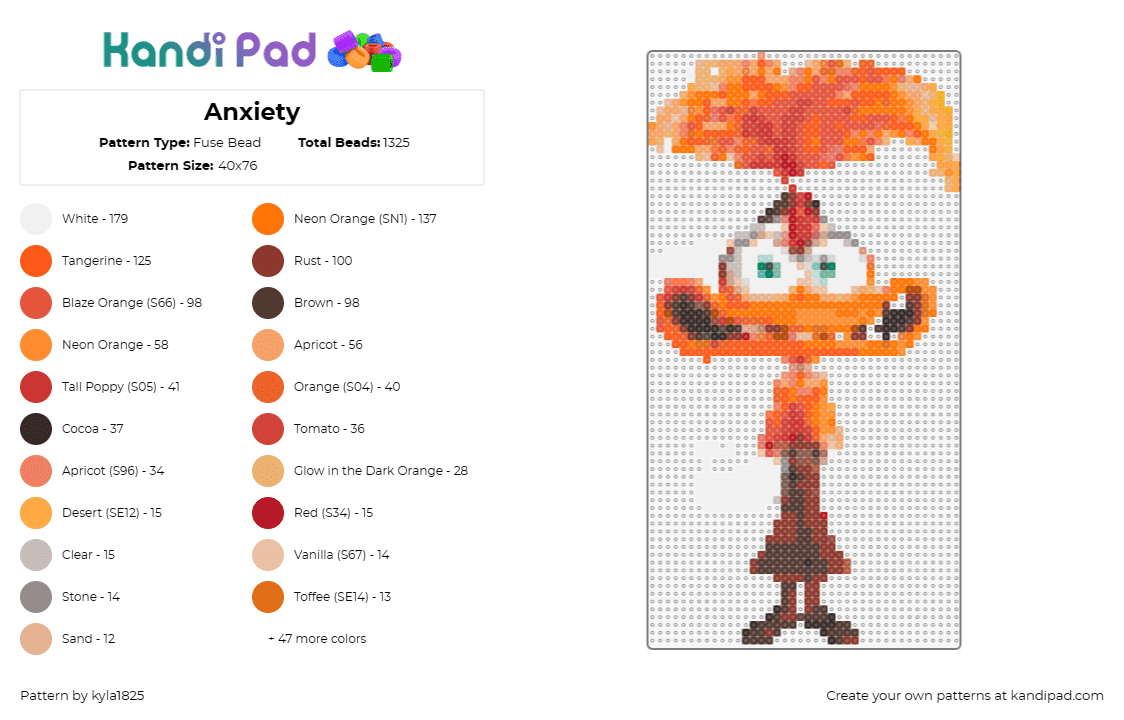 Anxiety - Fuse Bead Pattern by kyla1825 on Kandi Pad - anxiety,inside out,disney,character,movie,orange