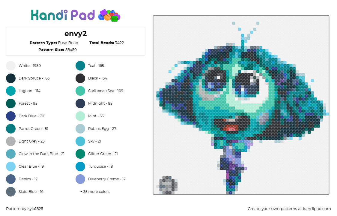 envy2 - Fuse Bead Pattern by kyla1825 on Kandi Pad - envy,inside out,disney,character,movie,teal