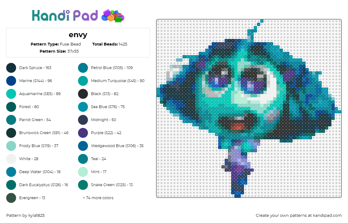 envy - Fuse Bead Pattern by kyla1825 on Kandi Pad - envy,inside out,disney,character,movie,teal