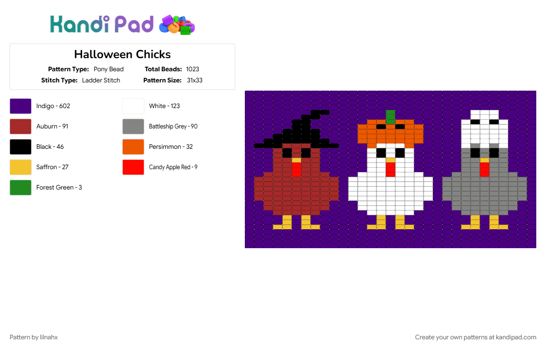 Halloween Chicks - Pony Bead Pattern by lilnahx on Kandi Pad - purple