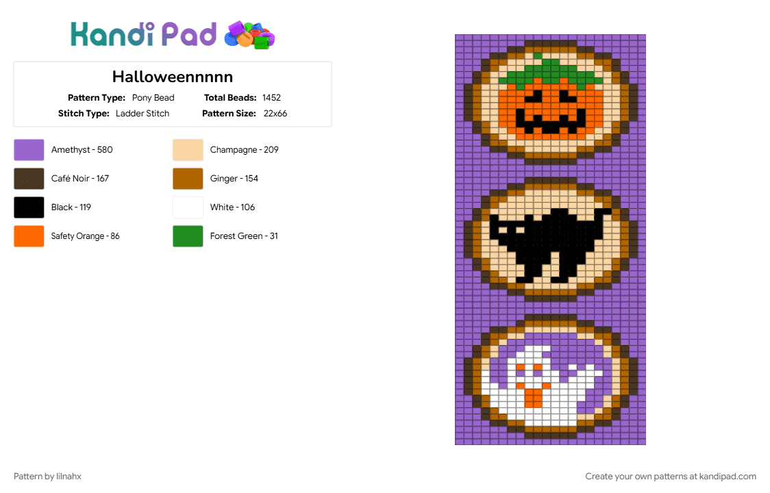 Halloweennnnn - Pony Bead Pattern by lilnahx on Kandi Pad - beige, purple