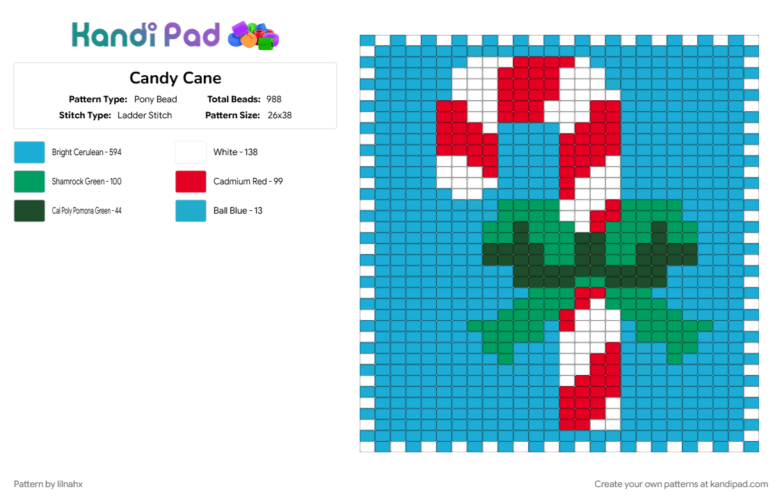 Candy Cane - Pony Bead Pattern by lilnahx on Kandi Pad - light blue