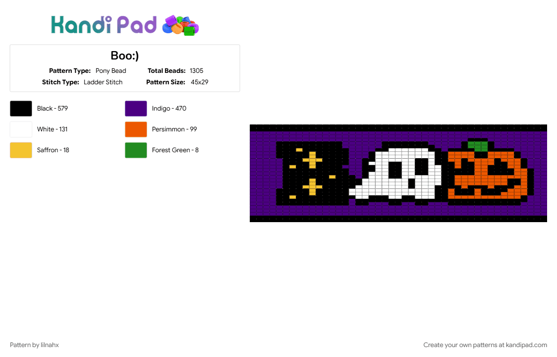 Boo:) - Pony Bead Pattern by lilnahx on Kandi Pad - purple