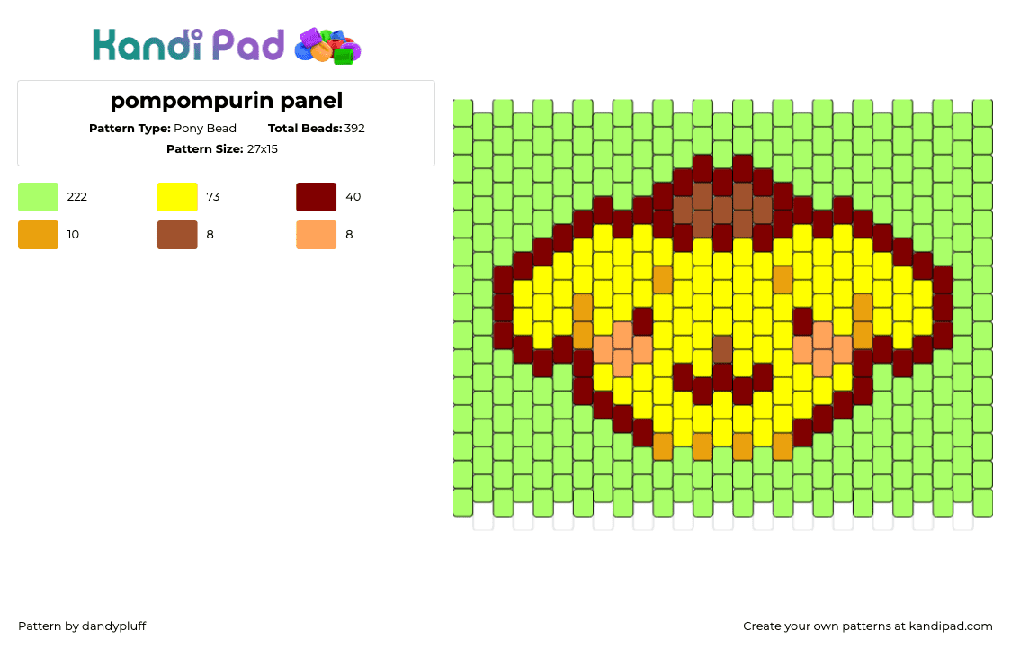 pompompurin panel - Pony Bead Pattern by dandypluff on Kandi Pad - pompompurin,sanrio,kawaii,character,cute,panel,dog,yellow,green