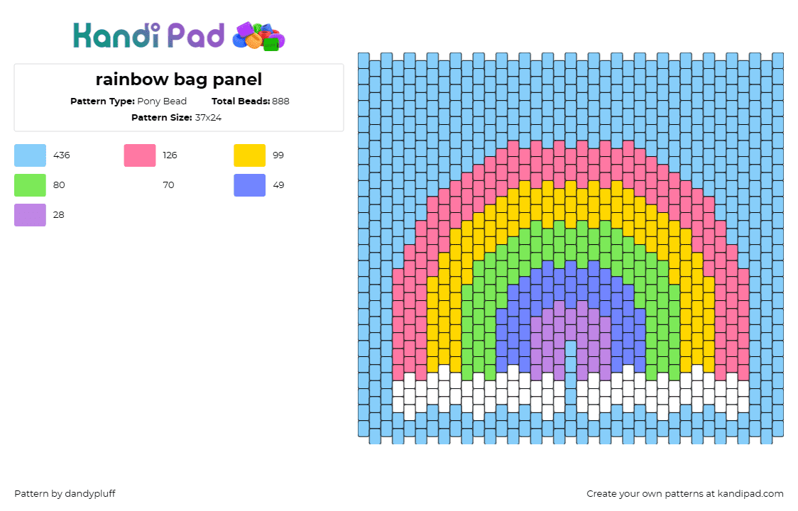 rainbow bag panel - Pony Bead Pattern by dandypluff on Kandi Pad - rainbow,clouds,sky,pastel,panel,bag,bright,colorful,light blue,pink